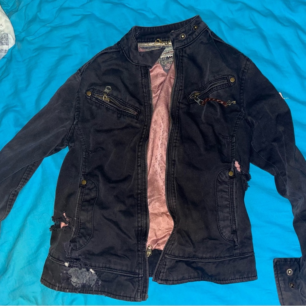 punk Black biker jacket with a distressed look
